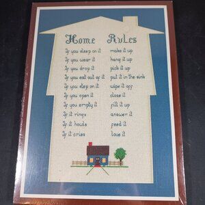 Vintage Needle Point Wall Hanging " Home Rules"